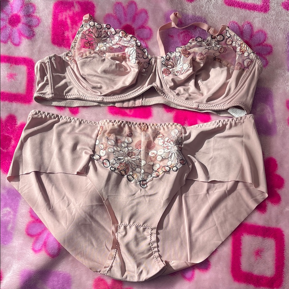 Plus size Elegant Pink Lace Women's Lingerie Set